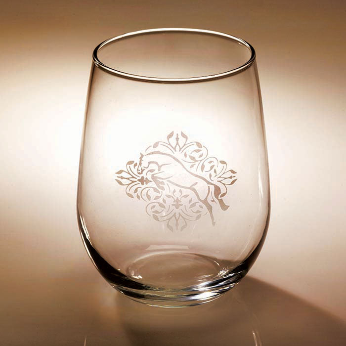 Etched Stemless Wine Glass – The Tack Shop