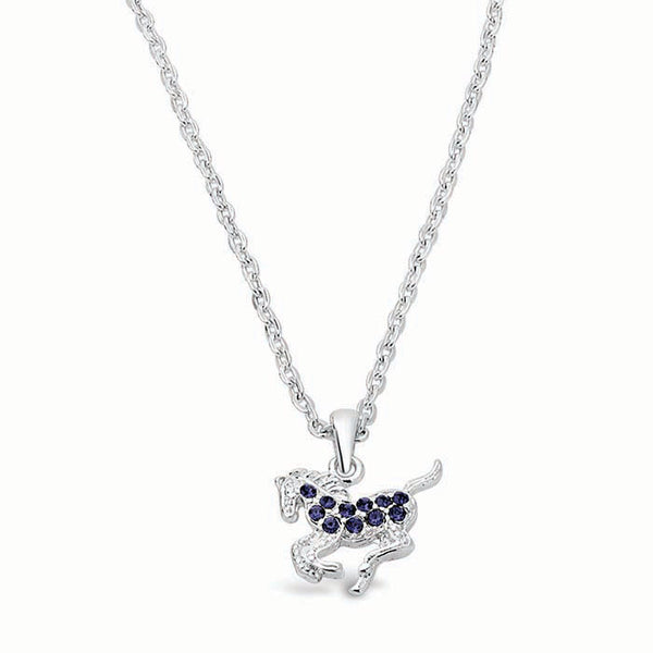 Silver-Plated Galloping Horse Necklace with Rhinestones