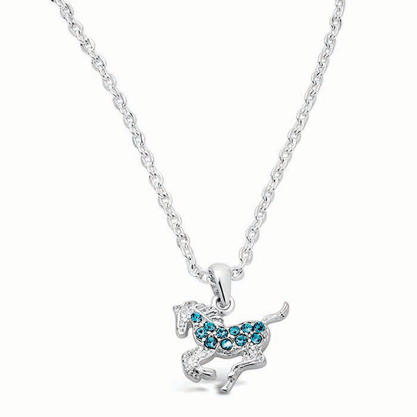 Silver-Plated Galloping Horse Necklace with Rhinestones