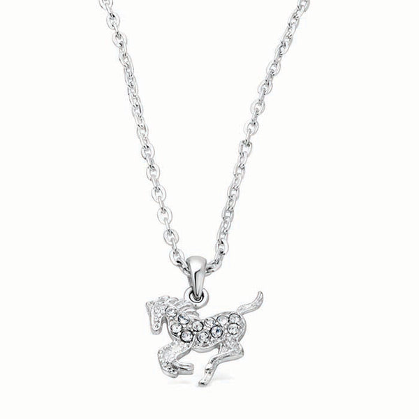 Silver-Plated Galloping Horse Necklace with Rhinestones