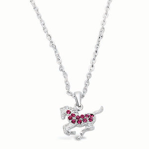 Silver-Plated Galloping Horse Necklace with Rhinestones