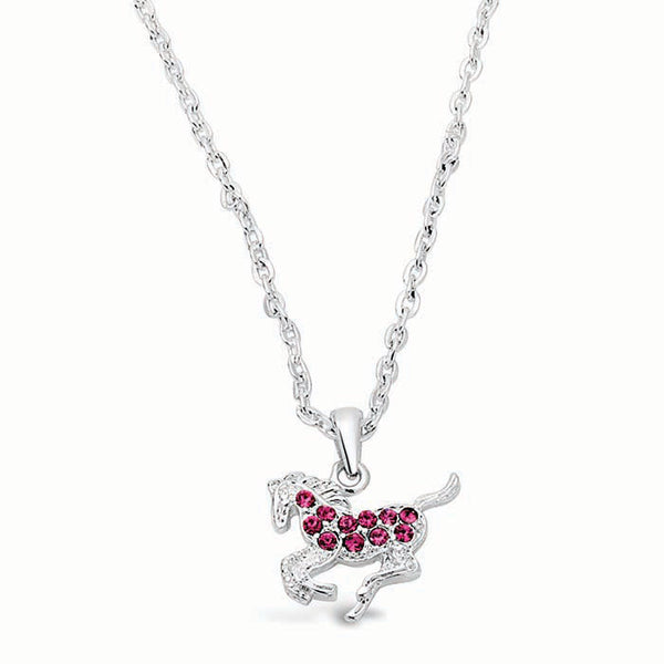 Silver-Plated Galloping Horse Necklace with Rhinestones