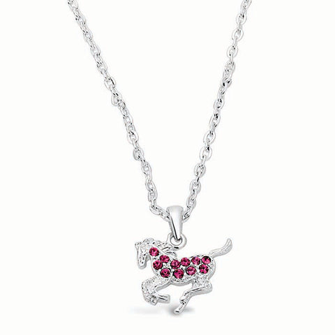 Silver-Plated Galloping Horse Necklace with Rhinestones