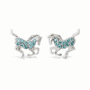 Silver-Plated Galloping Horse Earrings with Rhinestones