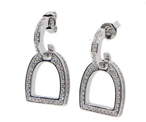 Sterling Silver CZ English Stirrrup Earrings