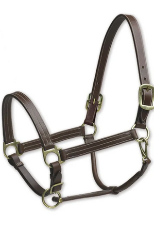 Triple Stitch Leather Halter - Brown