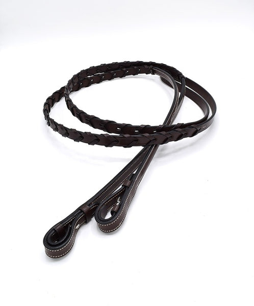 Red Barn Raised Fancy Stitched Laced Reins - Australian Nut