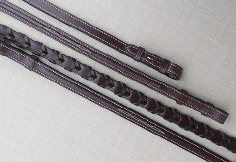 Red Barn Raised Fancy Stitched Laced Reins - Australian Nut